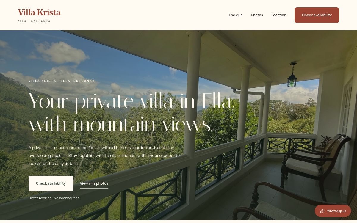 Villa Krista website design with mountain-view villa photography